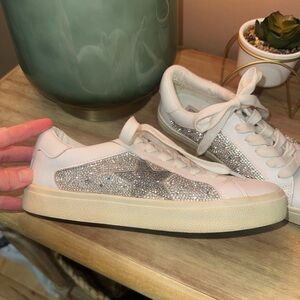 Steve Madden White and Silver Philip Rhinestone Sneakers Women’s Size 6